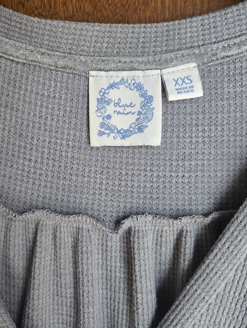 Blue Rain Gray Lace-Yoke Button Front Waffle Knit Top - Picture 4 of 7